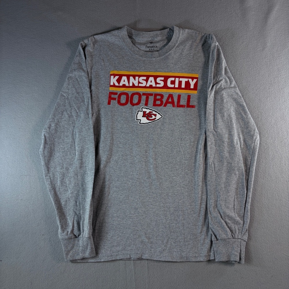 Fanatics Mens Kansas City Football Chiefs Long Sleeve T-Shirt Gray Medium